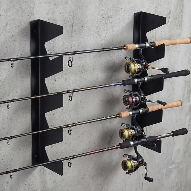Quzzie 2 pairs Fishing Rod Holder Fishing Pole Storage Holder Wall Mounted Fishing Rod Rack Fish Rods Display Rack Carbon Steel Durable Suitable for garage multipurpose storage home 1 Pair