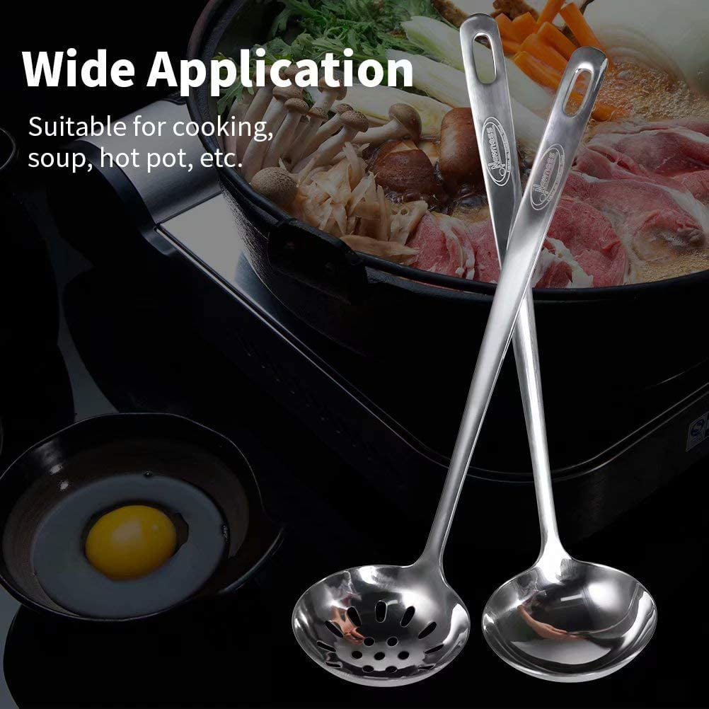304 Stainless Steel Cooking Skimmer Cookware Utensil Non-Bending Gravy and More X 2.5 L Long Handle for Serving & Scooping Sauces 9.8 D Newness 2 Pcs Slotted Spoon and Soup Ladle Thickening 