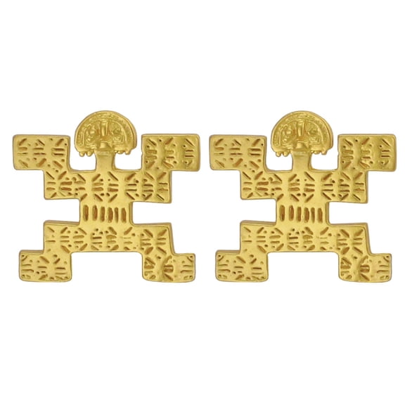 Across The Puddle, Historical Jewelry Collection, 24k Gold Plated Pre-Columbian Tolima Zoomorphic Feline Figure (S) Stud Earrings