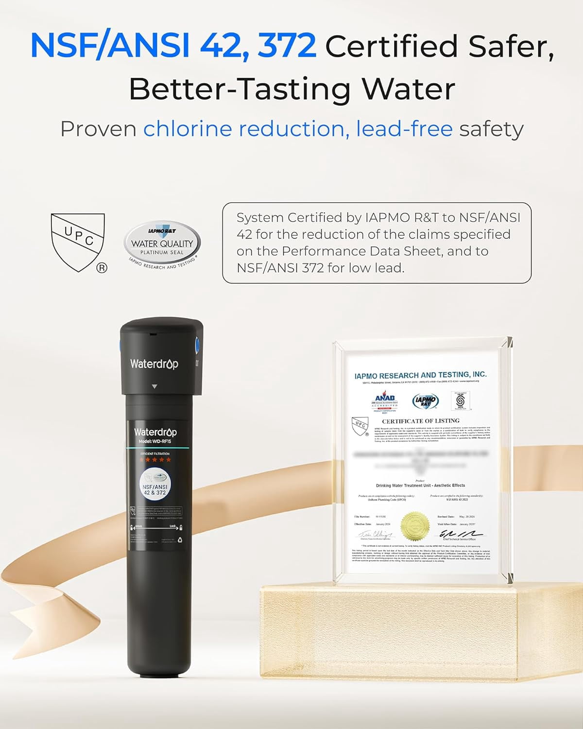 Waterdrop 17UB 3 Years Under Sink Water Filter, Under Sink Water Filtration System, NSF/ANSI 42 Certified, Reduces PFAS, PFOA/PFOS, Lead