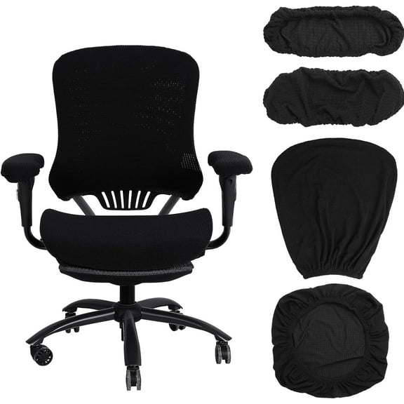 4 Pcs Office Chair Covers Set Computer Universal Protective Stretchable Chair Seat Covers Desk Armrest Covers Slipcovers Pads Office Cushion Backrest for Rotating(Black)