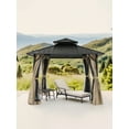 thumbnail image 3 of 10'x10' Hardtop Gazebo with Double Roof & Mosquito Netting, Khaki All-Weather Outdoor Shelter with TripleLock Frame - Dual-Layer Ventilation for Patio, Garden, 3 of 9