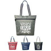 Teach Love Inspire - Large Zippered Tote Bag for Teachers, Educators, Women, Gray