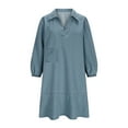 thumbnail image 4 of SwiftWear Women's Denim Babydoll Dress Loose Fit Casual V-Neck 3/4 Puff Sleeve Summer Jean Dress with Chest Pocket, Dress, Haze blue, 4 of 9