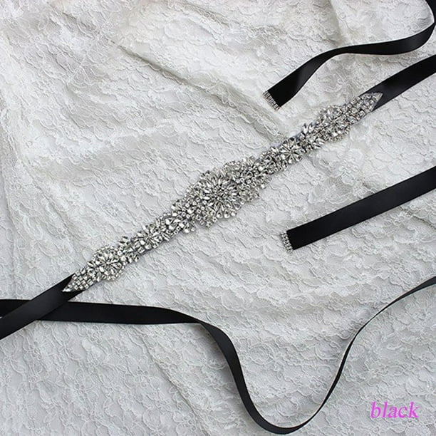 Black sash belt for wedding dress discount