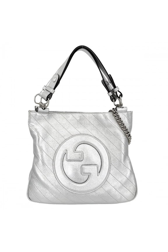 Pre-Owned Gucci Women's Blondie Small Tote Bag, Chain Shoulder Handbag, Metallic, Leather,...