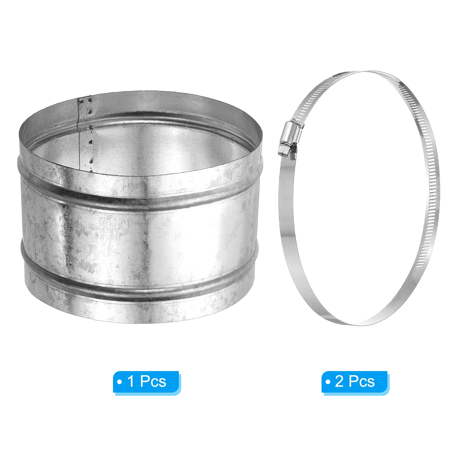 Uxcell 6.3" Duct Connector, 1 Set Galvanized Iron Duct Coupling Vent Coupler Dryer Pipe Coupling Hose Extension Connector with Duct Clamps for HVAC Exhaust Fan Vent Systems, 4" Long