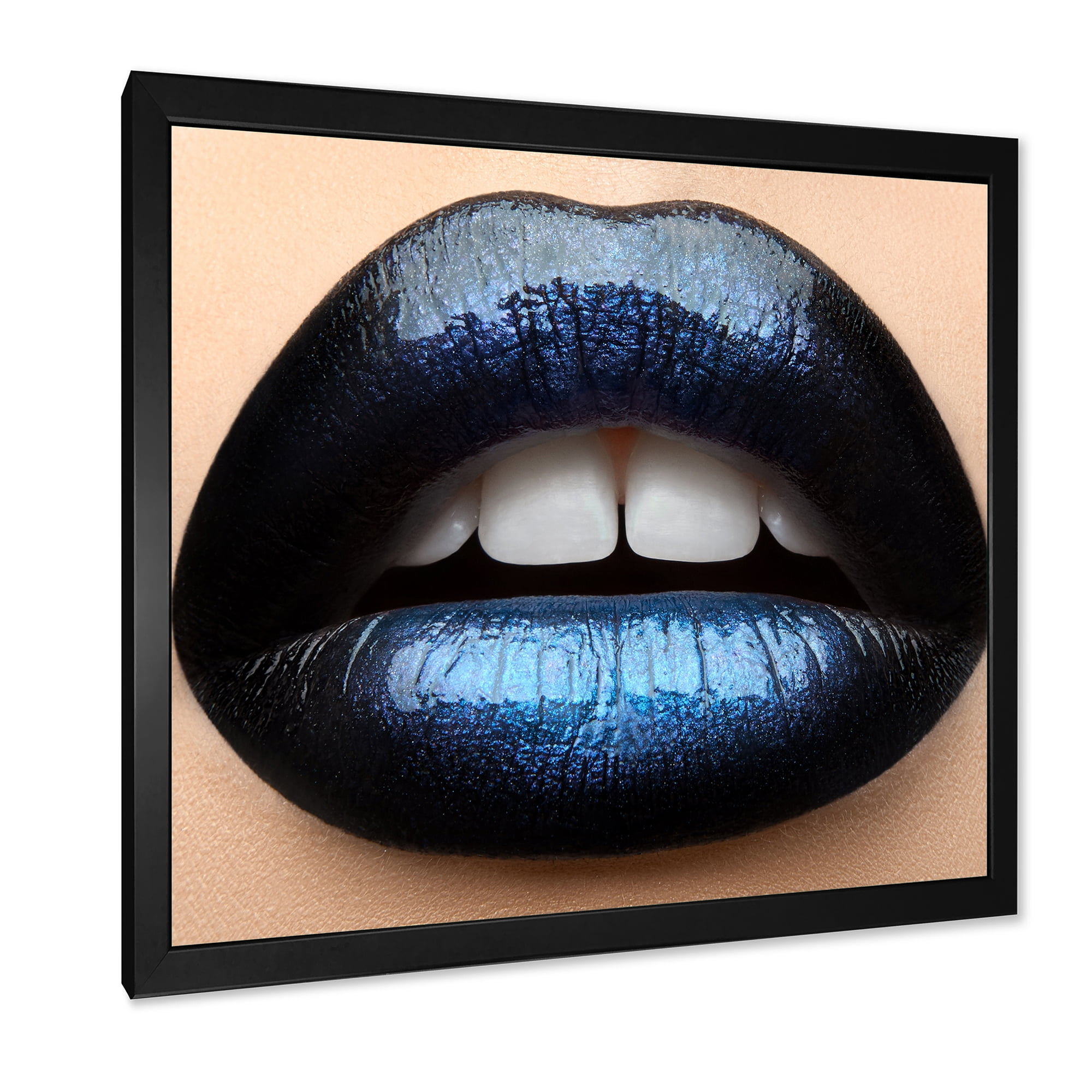 Designart 'Girl Lips With Black and Blue Lipstick' Modern Framed Art Print