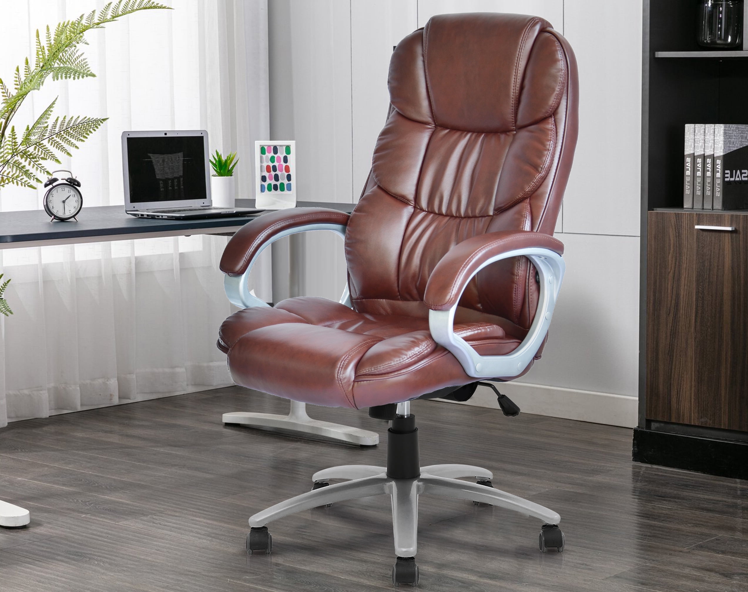 CL.HPAHKL Ergonomic Office Chair, PU Leather Home Office Desk Chairs, Adjustable Height Computer Chair with Armrest and Lumbar Support, Rolling Swivel Comfortable Office Chair Work Chair