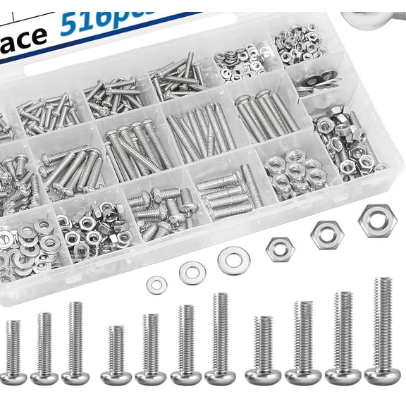 Nuts and Bolts Assortment Kit M3/M4/M5/M6 Nut Bolt Washer Assortment for Machinery, Furniture, Automotive, Motorcycle Repairs