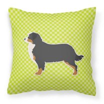Carolines Treasures BB3819PW1818 Bernese Mountain Dog Checkerboard Green Fabric Decorative Pillow