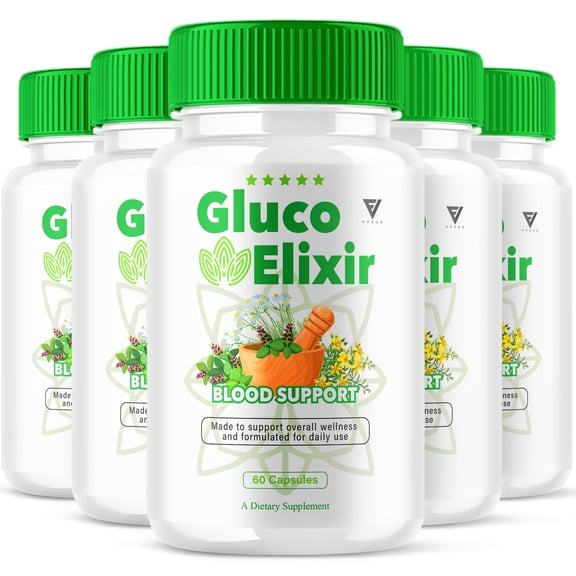 (5 Pack) Gluco Elixir Blood Support, GlucoElixir Advanced Formula (300 Capsules)