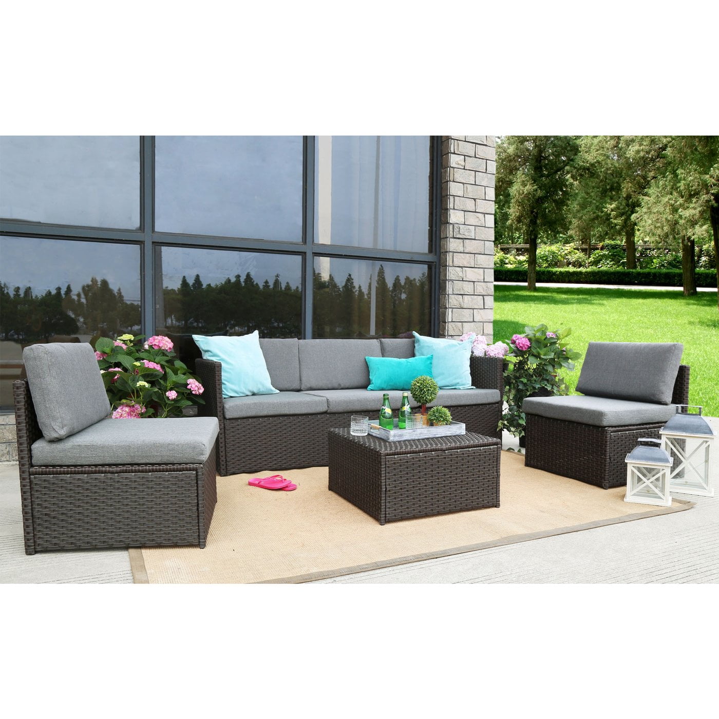 Baner Garden K16CH 4Piece Complete Outdoor Furniture Seating Patio Resin Wicker Rattan