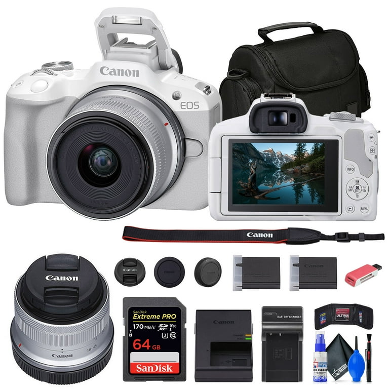 Canon EOS R50 Mirrorless Camera with 18-45mm Lens (White