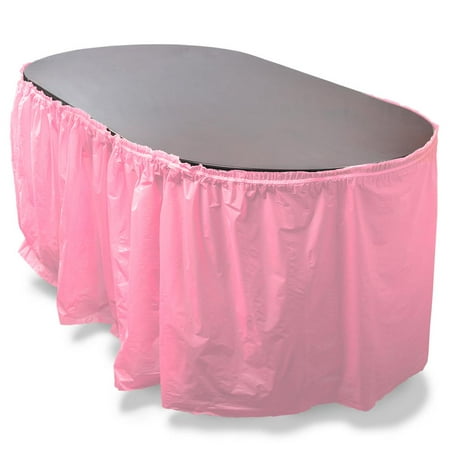 

[Pack of 4] - 14 Pink Reusable Plastic Table Skirt Extends 20 +