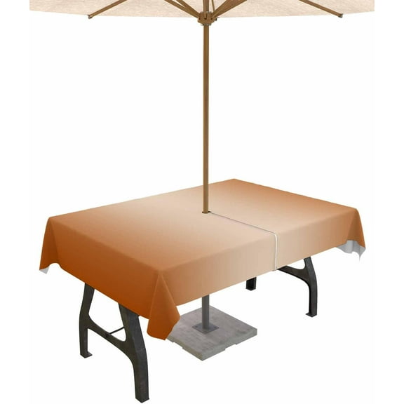 Burnt Orange Ombre Outdoor Rectangle Tablecloth with Umbrella Hole and Zipper, Orange Color Gradient Waterproof Table Cover, Farmhouse Washable Patio Tablecloths for Party Picnic, 60"x84"