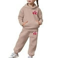thumbnail image 4 of YMNXA Big Child Girls Casual Outfit 2 Piece Long Sleeve Bow Print Pocket Hoodies And Pants Fashion Comfortable Sets For Daily Wear Khaki 4-5 Years, 4 of 7