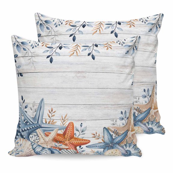 26x26 Pillow Covers Set of 2, Orange Blue Starfish Coastal Square Throw Pillow Covers for Couch/Sofa/Living Room, Summer Beach Eucalyptus Retro Decorative Soft Pillowcases for Couch Throw Pillows
