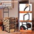 thumbnail image 5 of Firewood Log Cart Carrier, Outdoor & Indoor Steel Wood Rack Storage Mover with 2 Large Rubber Wheels, Heavy Duty Steel Fireplace Log Carrier Mover, Rolling Wheeled Dolly Hauler, Bl, 5 of 7