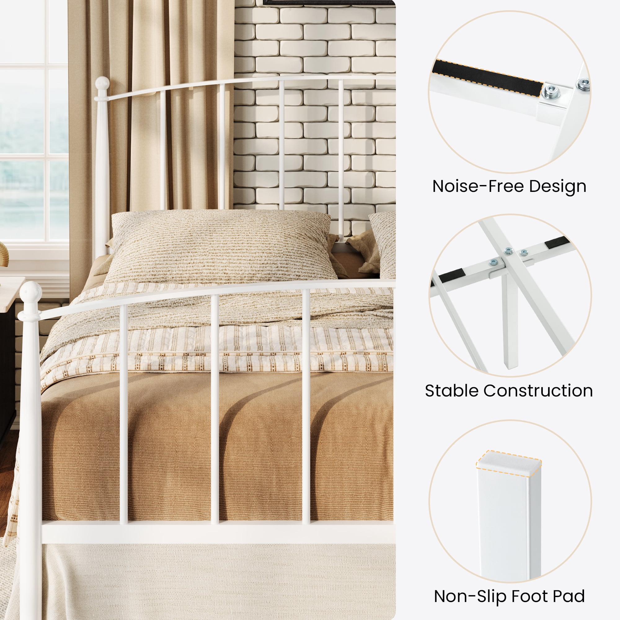 Sha Cerlin Full Size Metal Platform Bed Frame with Victorian Style Iron-Art Headboard and Footboard, White