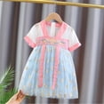 thumbnail image 2 of PEASKJP Robes à Manches Courtes pour Bébés Filles Robe Bohème Décontractée Patineuse avec Poches, Bleu 100, 2 of 5