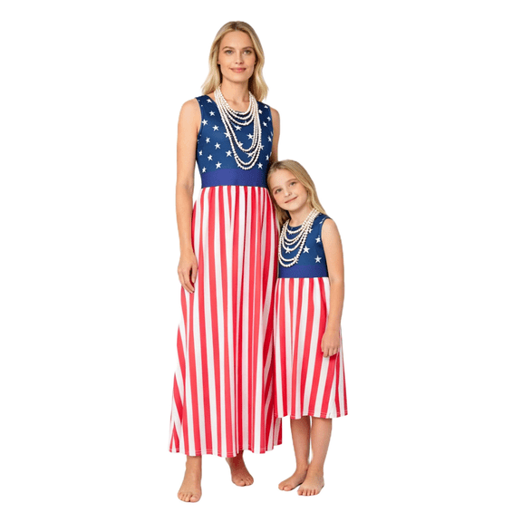 Mommy and Me Matching Outfits 4th of July Dress Sleeveless Patriotic Dress for Women Girls