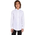 thumbnail image 2 of Calvin Klein Boys' Long Sleeve Sateen Dress Shirt, Style with Buttoned Cuffs & Shirttail Hem 14 White, 2 of 8