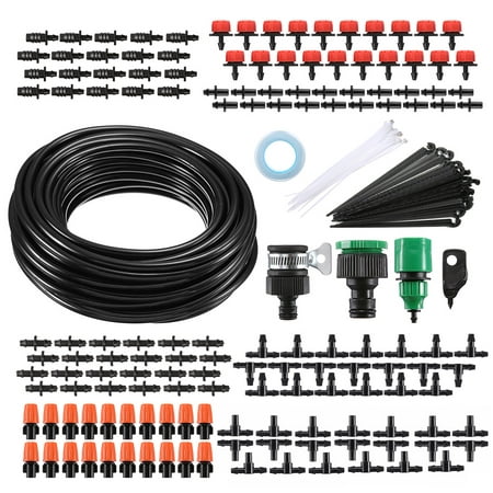 KINGSO Drip Irrigation Watering Kit Misting System for Plant Watering Included 50 Feet Tubing Connectors Hole Puncher Atomizing Nozzle Mister Dripper (15m 40Pcs
