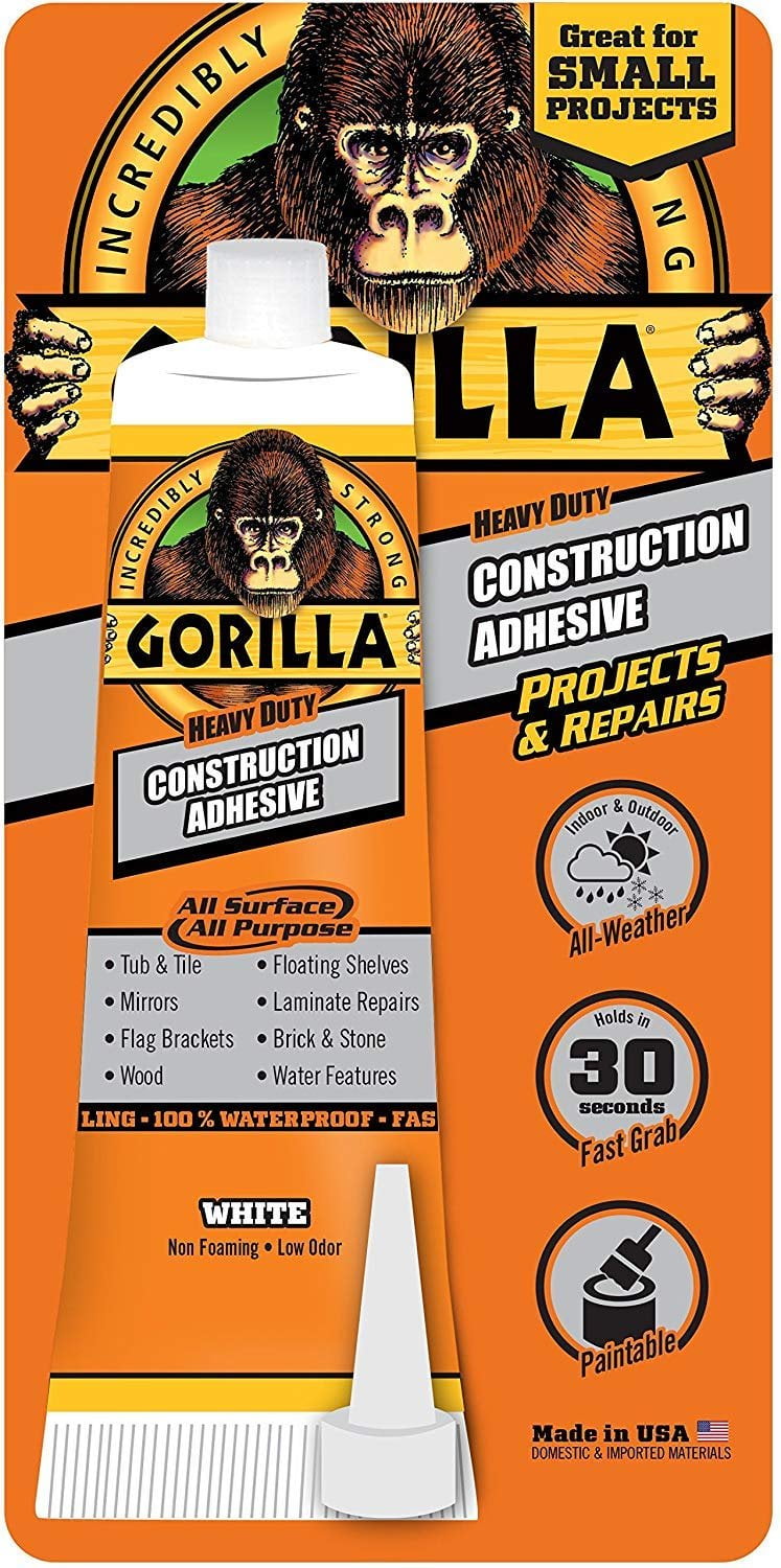 Gorilla Heavy Duty Construction Adhesive, 2.5 oz., White 3 pack