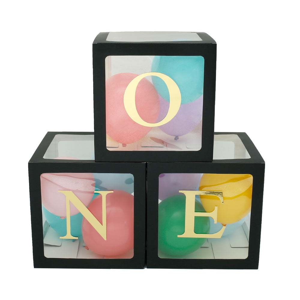 3Pcs ONE Boxes Letters Wood Grain Paper Party Boxes DIY ONE Blocks for Baby  1st Birthday Photography Props Decorations