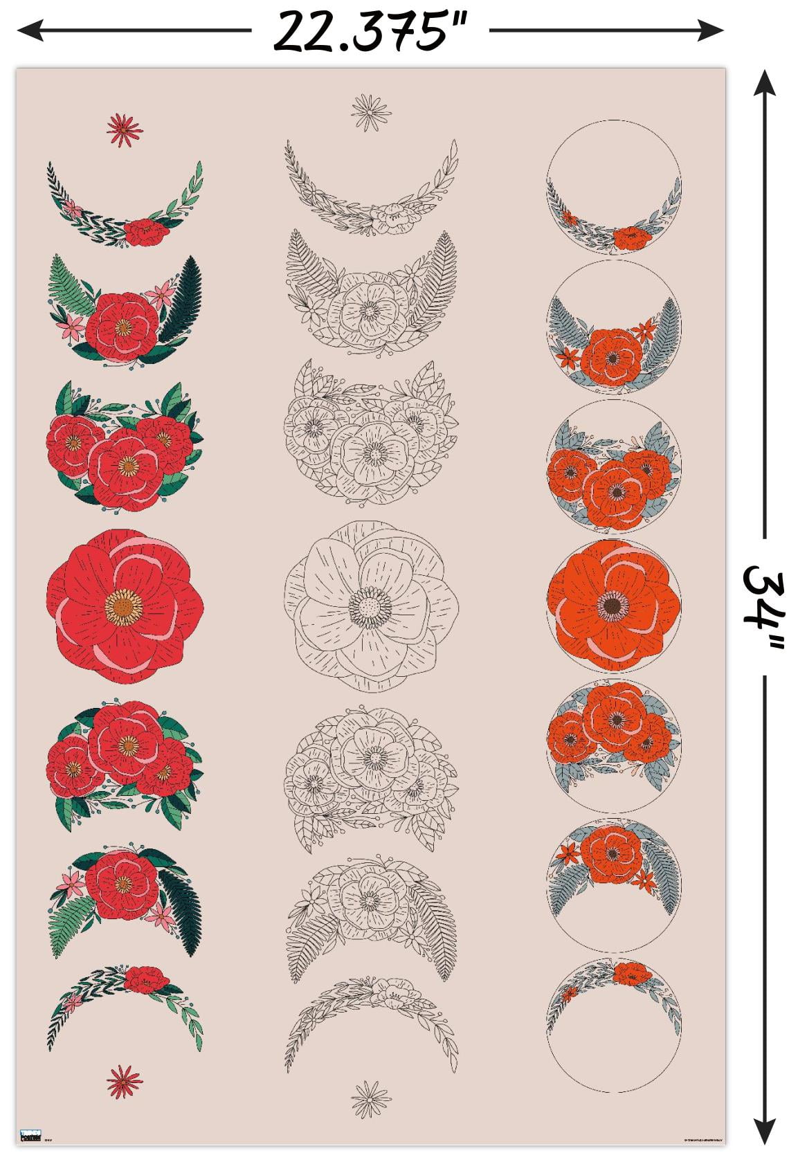 Floral Phases of the Moon Wall Poster, 22.375" x 34"