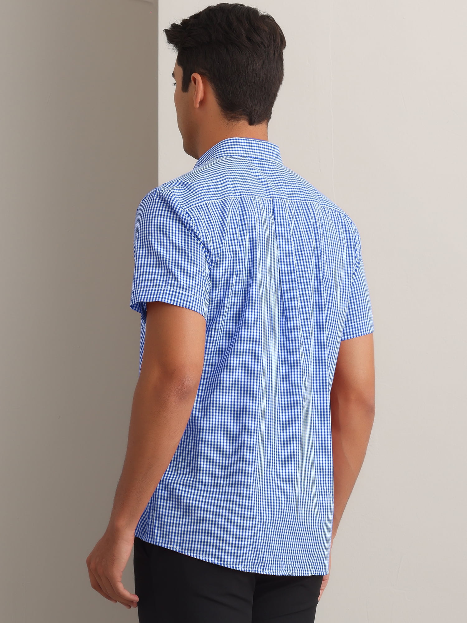 DARING DIVA Men's Gingham Tartan Button Short Sleeve Business Plaid Dress Shirt XL Cyan