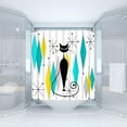 thumbnail image 2 of Mid Century Modern Shower Curtain Diamond Starbursts Black Cat Retro Turquoise Yellow Abstract Geometric 1950s 1960s Vintage Bathroom Decor Fabric Curtain with Hooks, 2 of 6