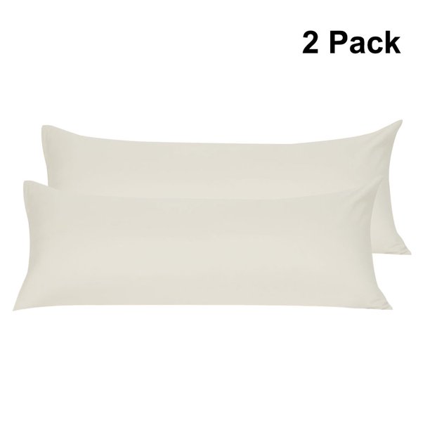 PiccoCasa 2 Pack Body Pillowcases 1800 Microfiber Zippered Long Pillowcase, Cream 20" x 48