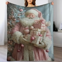 RKSupls Christmas Throw Blanket,Soft Warm Fannel Pink Christmas Santa Blankets Gift for Home Bed Sofa Couch Decor,60x80 in