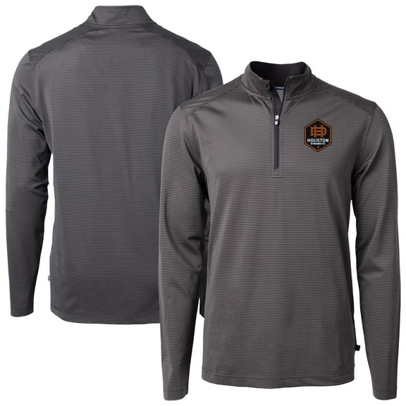 Men's Cutter & Buck Black Houston Dynamo FC DryTec Virtue Eco Pique Micro Stripe Recycled Quarter-Zip Pullover Top