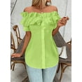 thumbnail image 3 of ZOELNIC Women's Sexy Ruffle Trim Off Shoulder Short Sleeve Button Down Blouse Shirts Summer Loose Tunic Tops, XL, 3 of 6