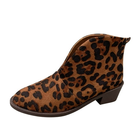 

adviicd Snow Boots for Women Boots for Women Boots Fashion Ladies Vintage Leopard Print Suede V Design Wide Width Boots for Women