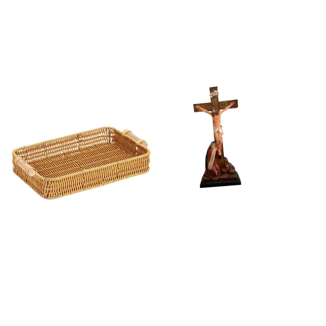 Cestas de almacenamiento,Cestas de almacenamiento de cocina tejidas con asas hechas a mano,Estatua católica,Estatua de la Virgen María Figura Colección Religiosa,Figura de la cruz de Jesús