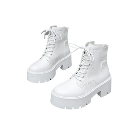 

UKAP Ladies Breathable Short Bootie Walking Waterproof Ankle Boots Work Block Heel Casual Boot White 7