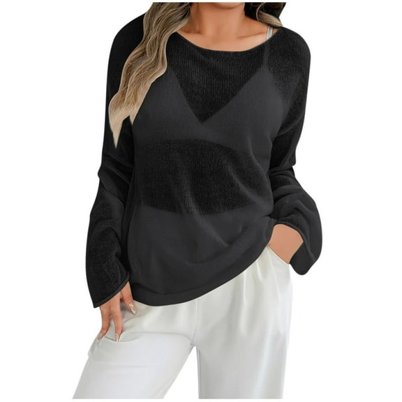 ShiShine Women's Mesh Long Sleeve Tops See Through Sheer Crew Neck T Shirts Sexy Concert Outfits