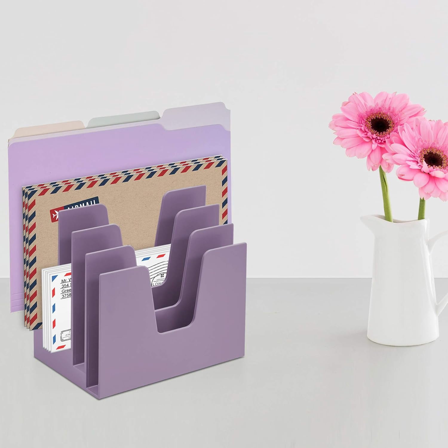 Acrimet 5 Section Incline File Sorter Organizer, Mail, Folder, Letter Desk Organizer, Rack for Office Organization Desktop (Plastic) (Solid Purple Color)