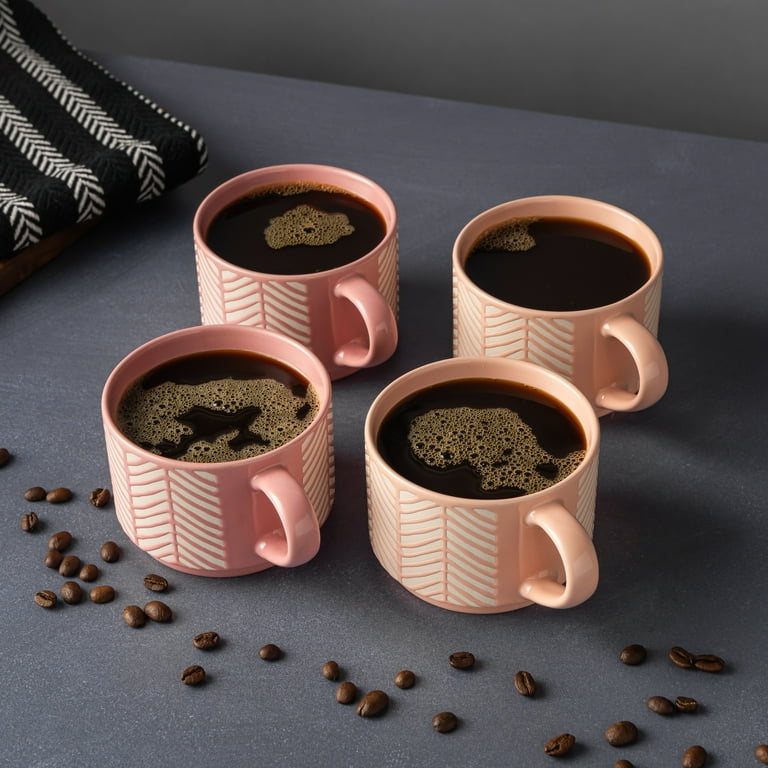Thyme & Table Stacking Mugs 4 Pack Pink and White Lines 11.1 fl oz