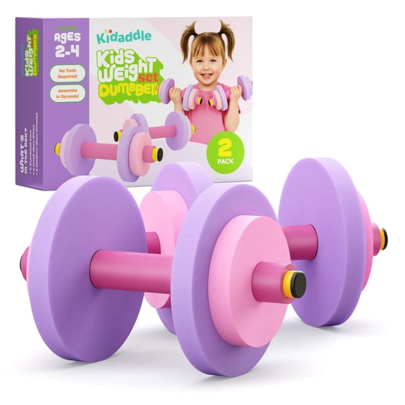 Modern Innovations Kids Weight Set (2 Pack) Toy Dumbbells, Baby Dumbbell Workout Weights, Fun Fitness and Exercise Equipment for Toddlers (Pink & Purple)