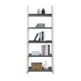thumbnail image 3 of Lisonu 5-Tier Ladder Bookshelf, Modern Bookcase with Solid Rubber Wood Frame, Leaning Display Shelf for Living Room or Home Office, Grey & White, 3 of 10