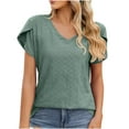 thumbnail image 3 of WIZUTIZ Tops for Women up to 30% Off Comfy Pure Colour Elegant Tshirts Ladies Holiday Beach V-Neck Blouse Linen Short Sleeve Tops Basic Ultra Soft T-shirt Oversize Retro Solid Tee Shirts Green XL, 3 of 6