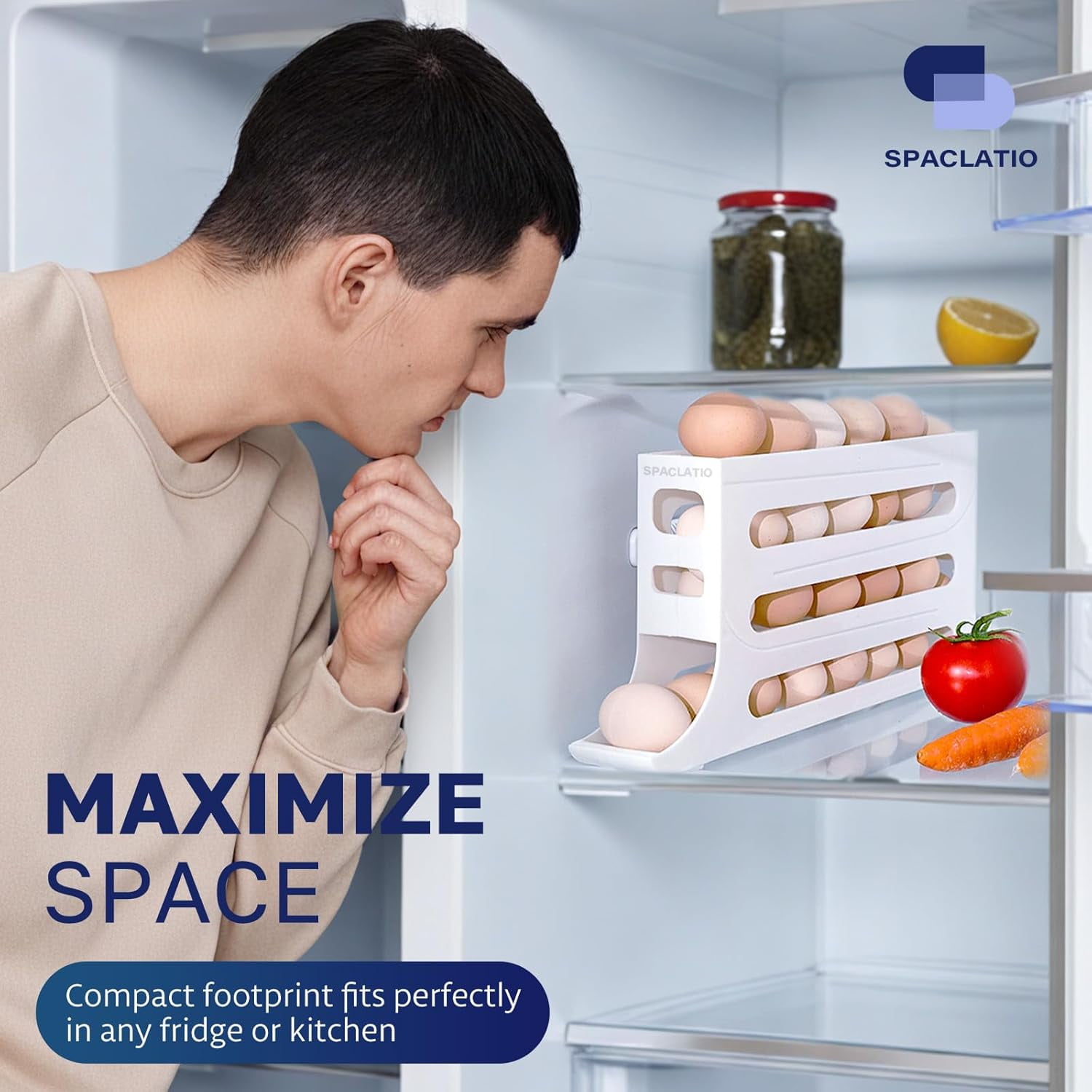 CAILDANL 4 Tiers Egg Holder for Fridge with 30 Egg Capacity - 2 Pack Auto Rolling Egg Storage Organizer for Refrigerator, Space Saving Egg Tray in Kitchen (Clear)