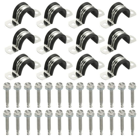 Uxcell 12Pcs Pipe Clamps, 1 Inch 304 Stainless Steel Rubber Cushioned U Bracket
