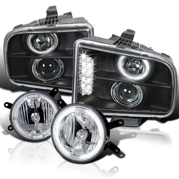 Spec-D Tuning LED Black Projector Headlights   LED Fog Lights Compatible with 2005-2009 Mustang GT Deluxe & GT Premium, Left   Right Pair Assemblies