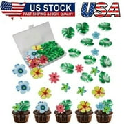 83pcs Edible Tropical Turtle Leaves Flower Cupcake Toppers Wafer Paper Palm Leaf